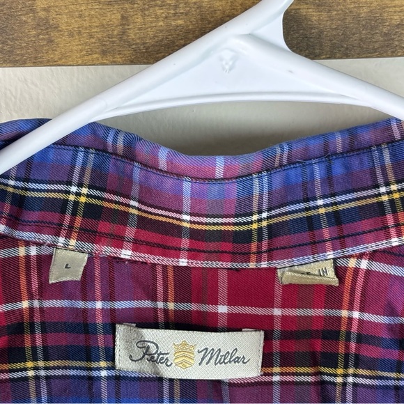 Peter Millar Men’s Large Red & Blue Plaid LS Button Down Shirt 100% Cotton - Picture 4 of 6